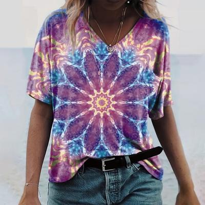 Плюс размер 7XL летняя футболка свободного покроя женская футболка с коротким рукавом женская свободная одежда 3D ретро-принт женские топы топы с V-образным вырезом пуловер