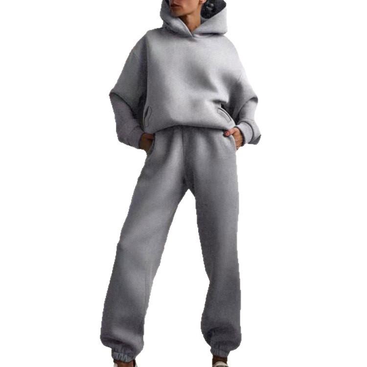 2026 cross-border foreign trade women's clothing, new spring models in Europe, America, solid color casual sports style hooded sweater trousers set