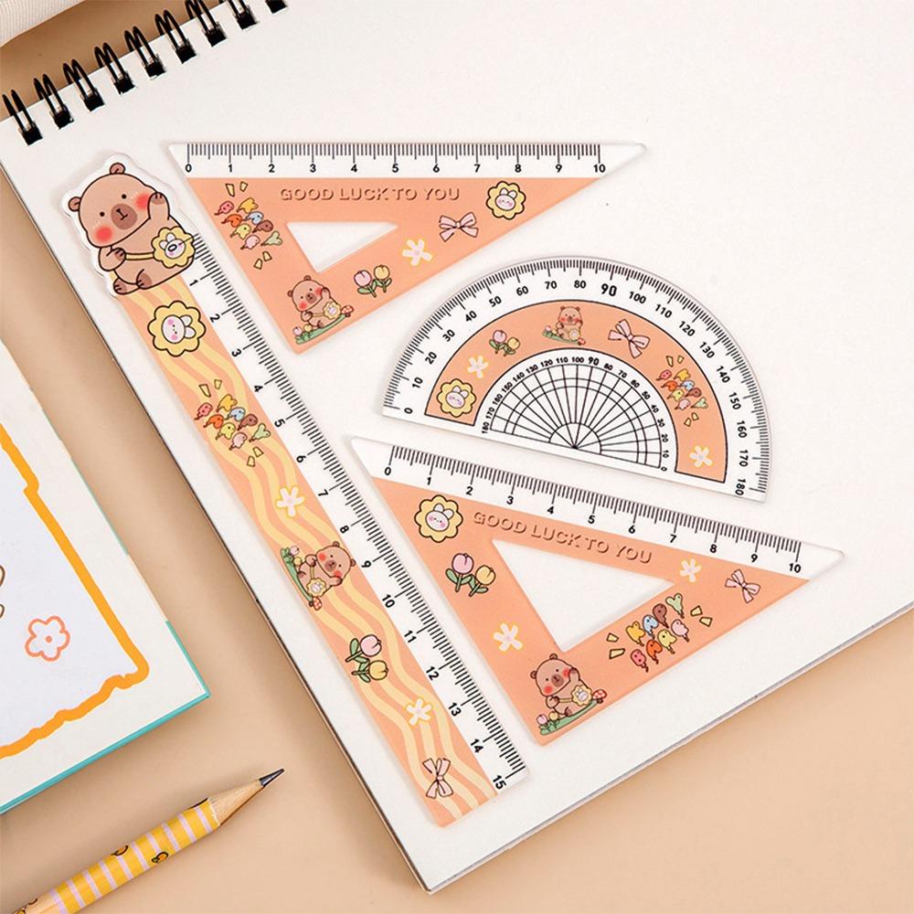 4pcs/set Office Supplies Soft Ruler Set Drawing Tools Straight Ruler Capybara Set of Rulers