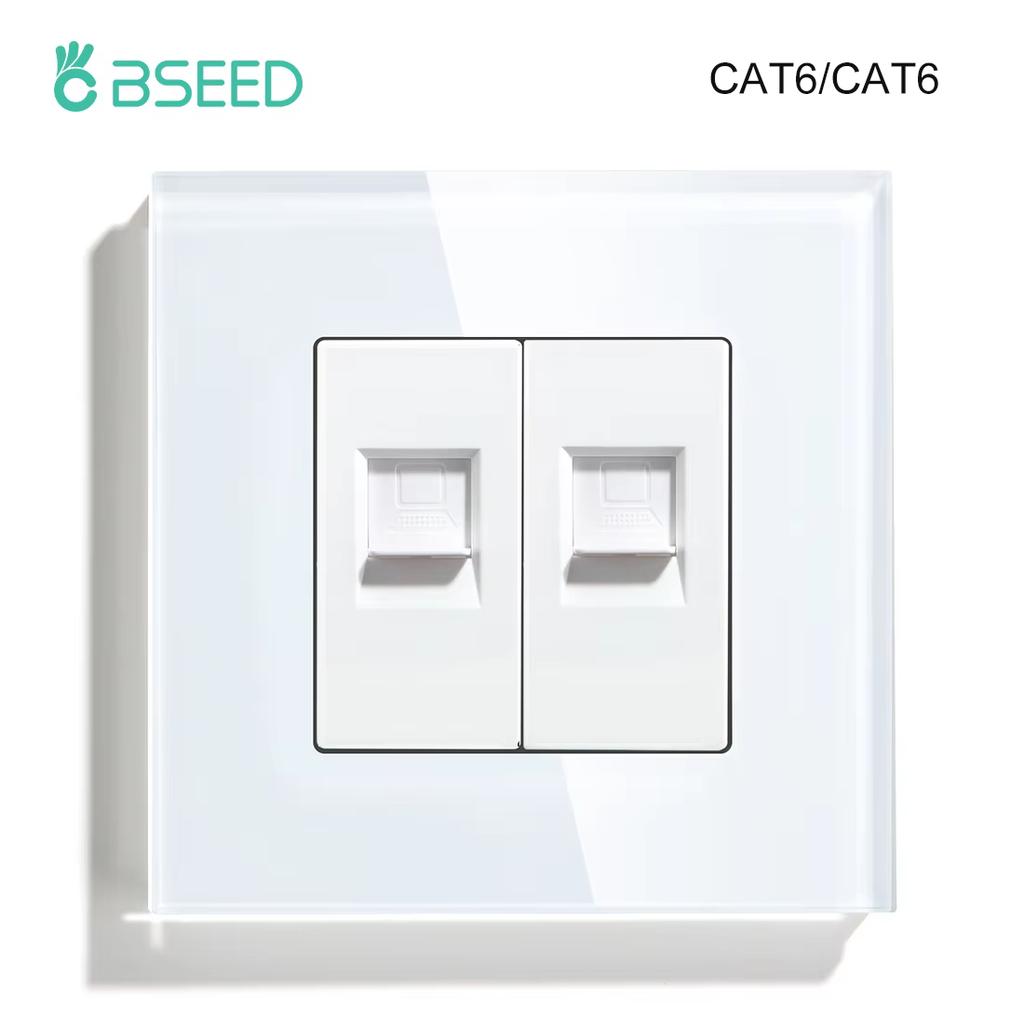 BSEED Двойная интернет-розетка CAT6 Настенная розетка Плюс EU Розетки питания Плюс Сетевой PC Data Компьютерный Коннектор Розетки Стеклянная Панель