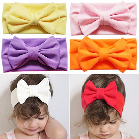 Милая однотонная повязка на голову с бантом ярких цветов для малышей, аксессуар для волос