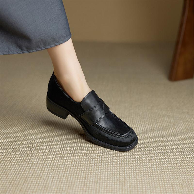 Модные новые весенне-осенние женские туфли из натуральной кожи с круглым носком, лоферы, женские туфли с модным леопардовым принтом, женские туфли на массивном каблуке