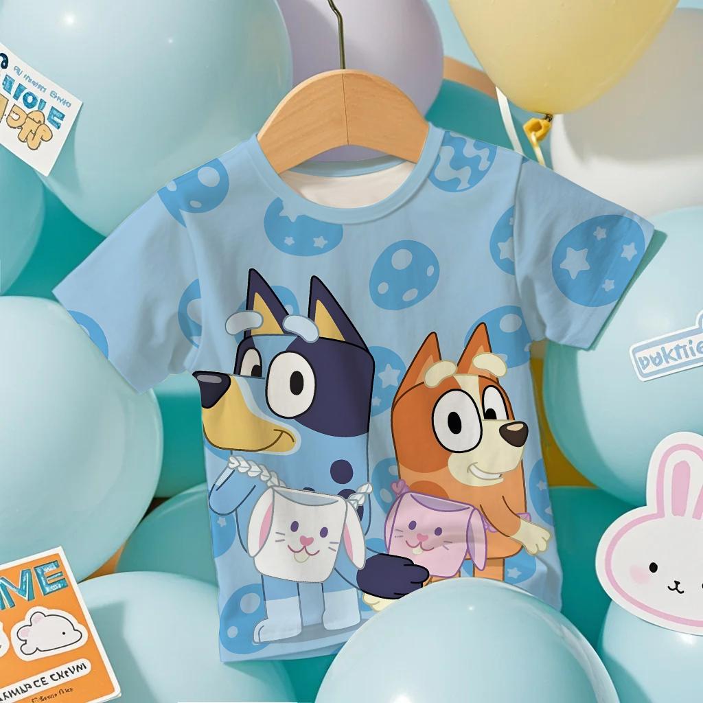 Fashion Bluey 3D Men's T-Shirt Summer Cool Short Sleeve Cartoon Anime Print Casual Outdoor Men's and Women's Tees Top