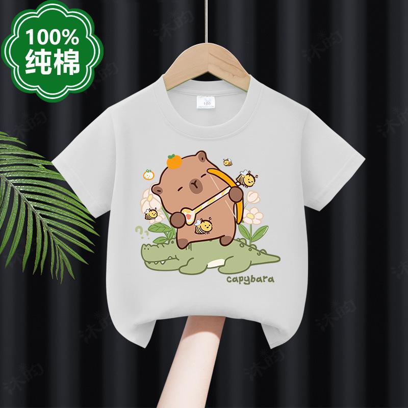 Kids Summer TShirts ShortSleeved Cartoon Print Pure Polyester Fashionable And Stylish Childrens Clothing