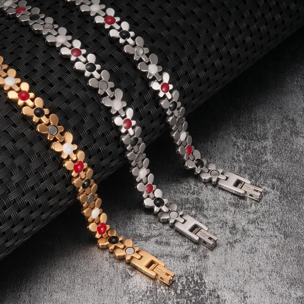 Ikuinen стальной магнитный браслет женская цепочка золото с высоким магнитом ювелирные изделия для женщин цветок германиевая голограмма звено шириной 9 мм