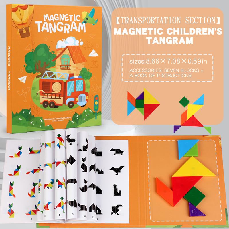 Деревянная головоломка, магнитная книга-головоломка Танграмма, развивающие игрушки для детей, портативный обучающий интеллект Монтессори