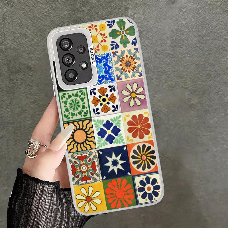 Italian Sicilian Style Floral Pattern Shockproof Phone Case for Samsung A17 A16 A15 A14 A37 A57 A36 A56 A26 A35 A55 A25 A34 A54