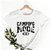 Camping Mode On Pine Tree Wildlife Silhouette Crew Neck Tee, White Unisex Relax Fit Short Sleeve Outdoor Adventure Hiking Nature Camper Tee