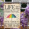 2D Flat, Vintage Aluminum Wall Art Sign "Life Is A Dance in The Rain" with English Style Text & Rain Umbrella Design - 7.87*11.8 Inch Frameless