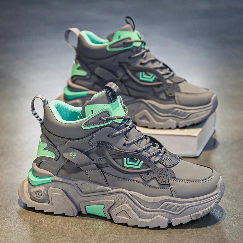 2024 новые дышащие спортивные туфли противоскользящие толстые подошвы универсальные повседневные туфли модные увеличивающие рост мужские кроссовки
