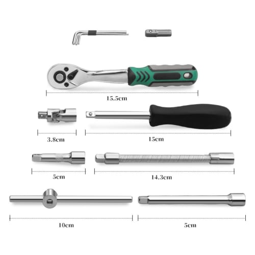 46-Piece Double-Sided Socket Wrench Set with 6.35mm (1/4") Drive, Hex Socket Driver, and Sleeve Ratchet Wrench, Perfect for Car and Motorcycle Repairs