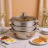 28cm Three-Layer Stainless Steel Soup Steamer | 410 Stainless Steel, Silver, with Transparent Lid, 32.5 * 25cm/12.8 * 9.84in