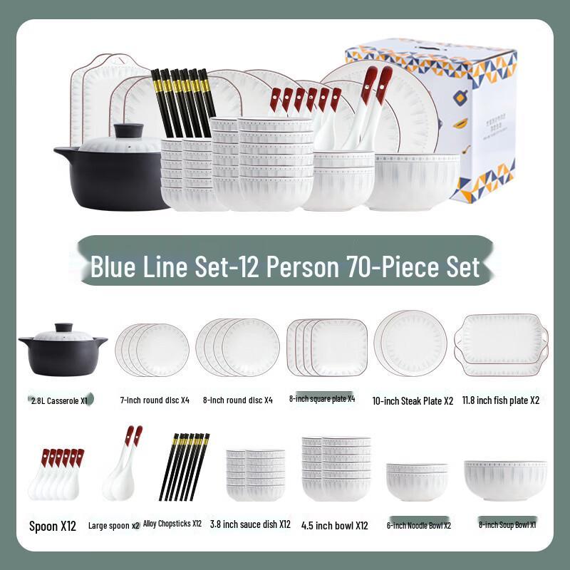 Abay Blue Stripe 70-Piece Ceramic Dinnerware Set