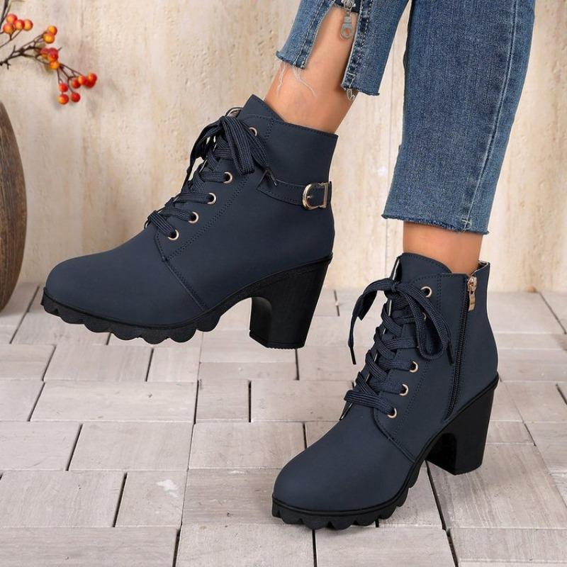 New Women's Boots, Round Toe Shoes, Thick Heels, Side Zipper Short Boots, Women's Shoes