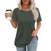 Women's Fashionable Casual Short Sleeve Button Print Round Neck Pullover Top