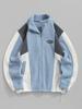 Colorblock Fleece Fluffy Zip Up Toggle Drawstring Applique Design Jacket