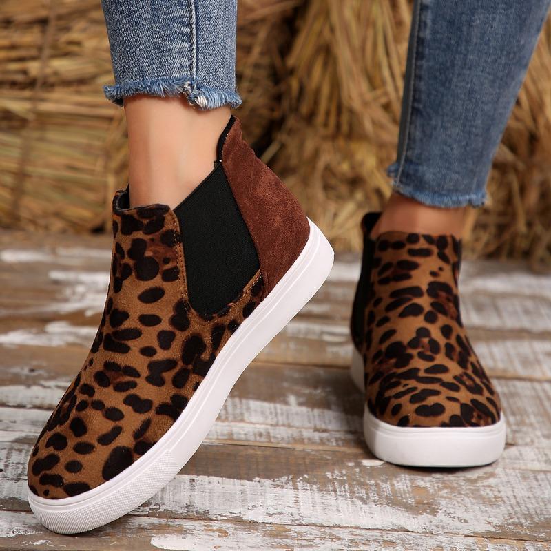 2024 New Autumn Women's Leopard Print Flat-soled Low-top Casual Thick-soled Comfortable Non-slip Color Matching Sneakers