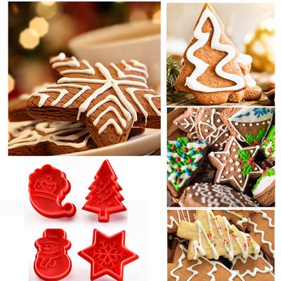 4 формы для рождественского печенья, прижимная лапка для теста, ручные формы для пирогов для праздника и вечеринки, штамп «сделай сам», кухонный инструмент