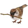 Ubia Sparrow Holding a Branch, 12 X 4.5 X 8 Cm, Figurine, Animal, Garden Decor, Realistic, Cute Bird, H16369