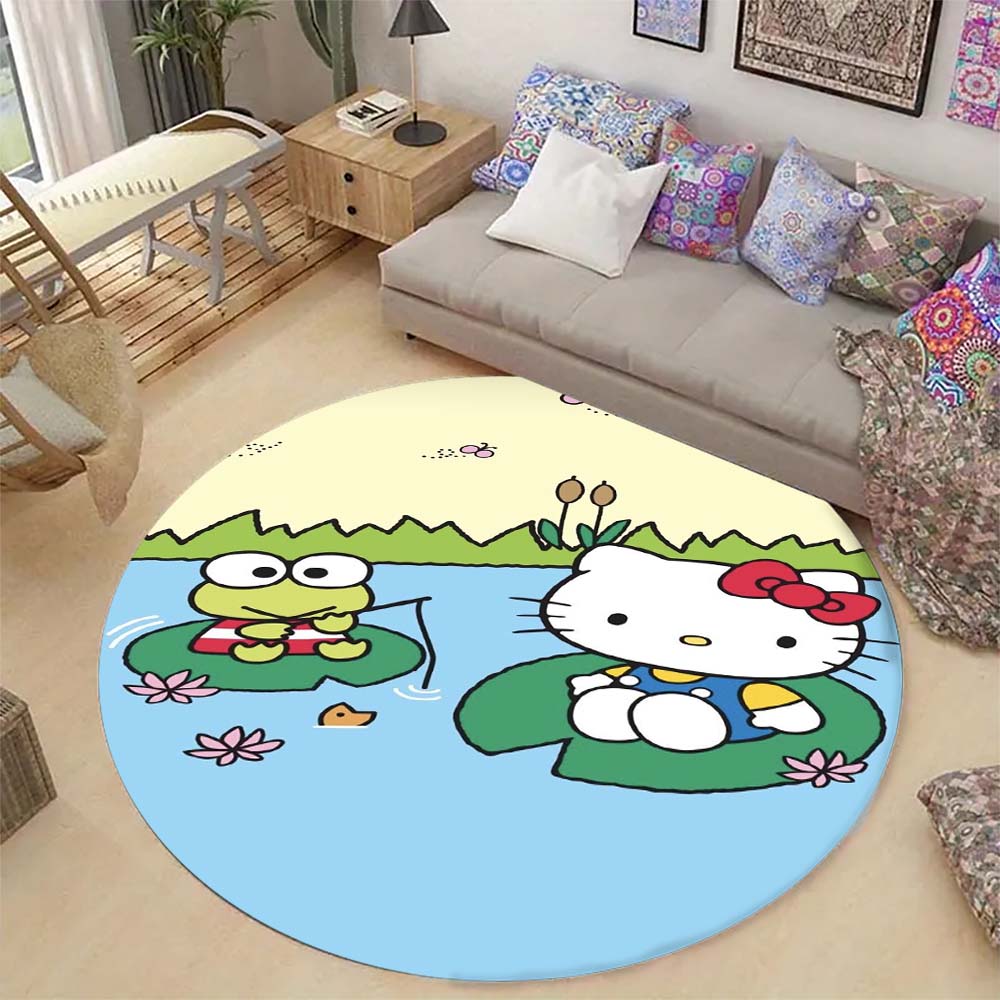 Kawaii Cartoon Keroppi Round Carpet Non-Slip Circle Area Rug Children Playroom Nursery Bedroom Home Floor Mat