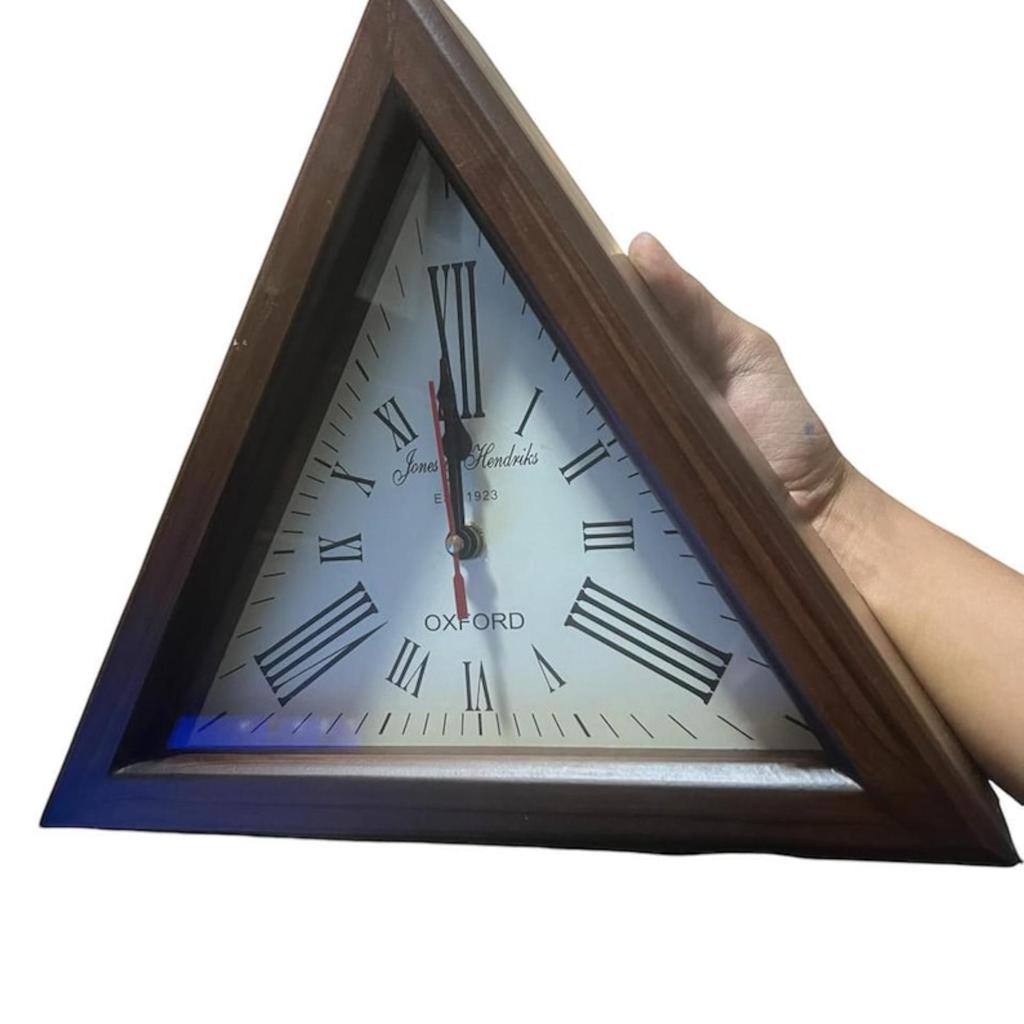 Handmade Wooden Wall Unique Wooden Tringle Wall Clock Large Modern Metal Clock with Silent Movement Stylish Home Decor Vintage Style Natural