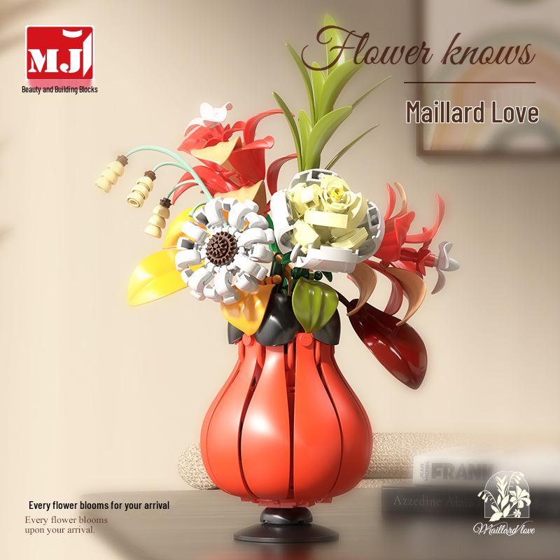 Building Block Flower Bouquet - Decorative Simulated Floral Gift for Girls