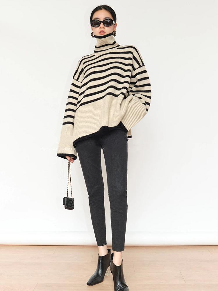 Striped Turtleneck Sweater Women's Pullover Jacket