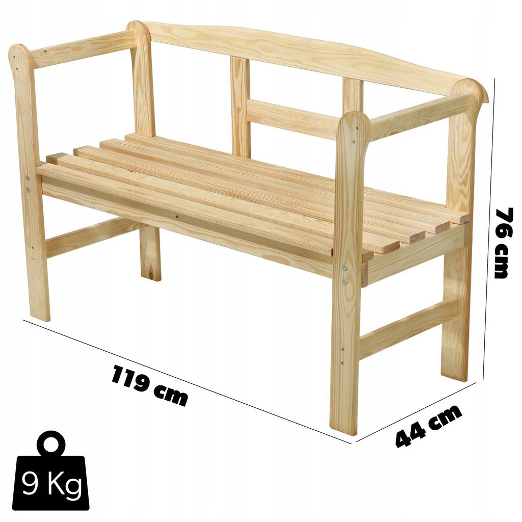 KADAX Садовая скамейка со спинкой деревянная парковая 119 см терраса сад