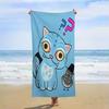 Cute Blue Cartoon Cat Beach Towel 150x75cm Microfiber Quick Dry Flat Print Large Bath Towel for Kids Boys Girls Pool Party