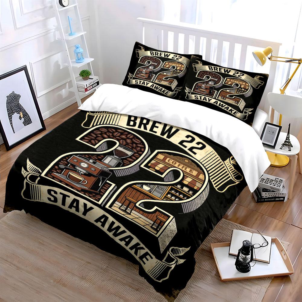 Coffee-themed graphics, "Brew 22". Bedding sets Duvet cover sets Duvet covers Pillowcases(1* Duvet Cover 2* Pillowcases without duvet insert)