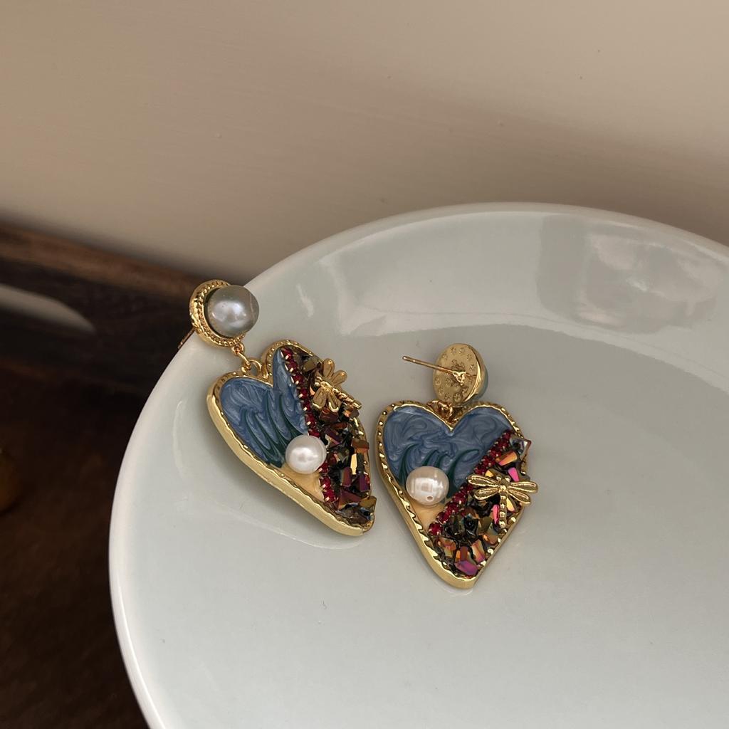 Серьги с изображением любви из натурального жемчуга, женские серьги-гвоздики в ретро-стиле, французские серьги-гвоздики в национальном стиле, преувеличенные серьги-гвоздики с темпераментом