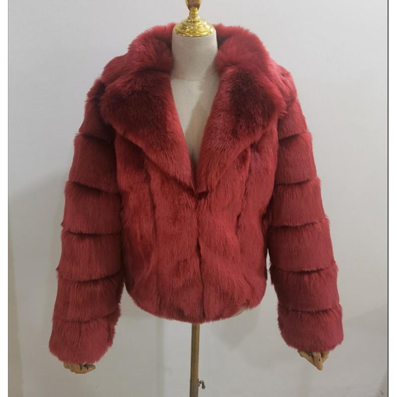 Womens Faux Fur Coat With Notched Lapel Winter Warm Outerwear Street Style Long Sleeve Jacket