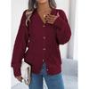 Autumn and Winter Women's Casual V-neck Lantern Sleeve Twist Button Knit Cardigan Sweater Jacket