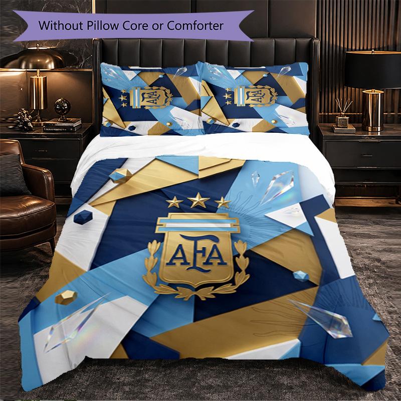 Argentina Football Pattern 3 Pieces Bedding Set Soft Microfiber Duvet Cover with Pillow Cases for Bedroom