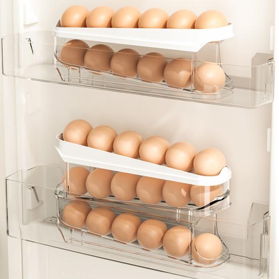 Стеллаж для хранения яиц в холодильнике, большая емкость, прозрачный дизайн, многослойный, автоматический, вращающийся холодильник для яиц