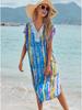EDOLYNSA Beach Cover Up Tunics For Beach Print Chiffon Long Kaftan Bikini Cover Up Robe De Plage Sarong Beach Wrap Swimsuit CoverupQ1124
