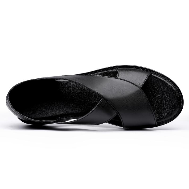 Мужские сандалии, черные кожаные сандалии-гладиаторы, уличные римские сандалии без шнуровки для мужчин, пляжная обувь с открытым носком, большие размеры