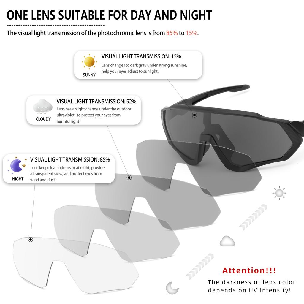 Men Women Photochromic Uv400 Road Bike Glasses Cycling Racing Goggle Bicycle MTB Sunglasses Outdoor Sport Running Riding Eyewear
