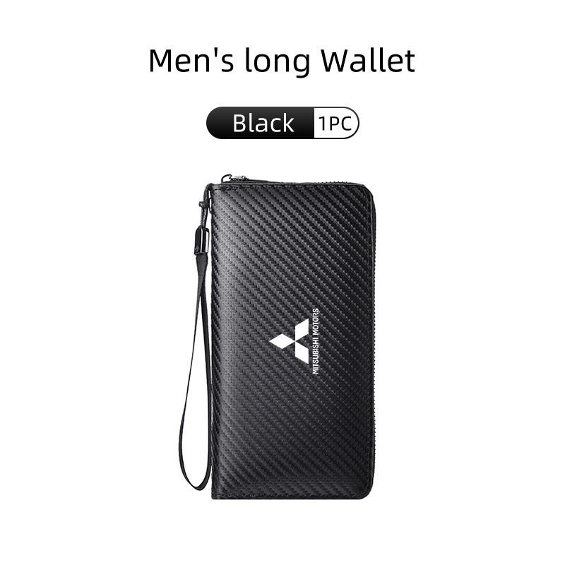 xkhr10 For Mitsubishi Men Business Long Wallet Carbon Fibre Coin Purse Key Holder Bank Card Bag Outlander Lancer Eclipse Mirage Xpander
