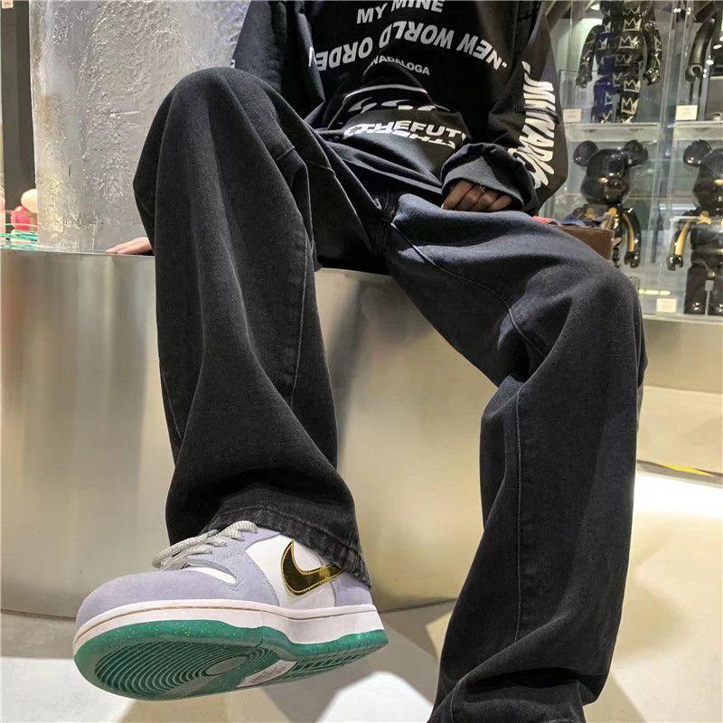 Мужские светлые свободные джинсы прямого покроя, брюки в стиле ретро в корейском стиле с широкими штанинами длиной до пола