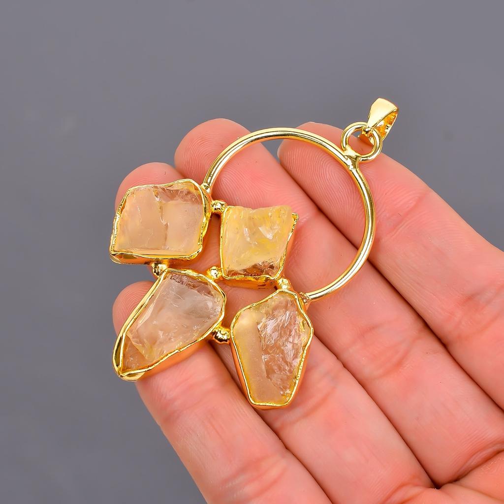 Цитрин Драгоценный камень Позолоченный День сестер Электроформованный Этнический Обручальный кулон V-119