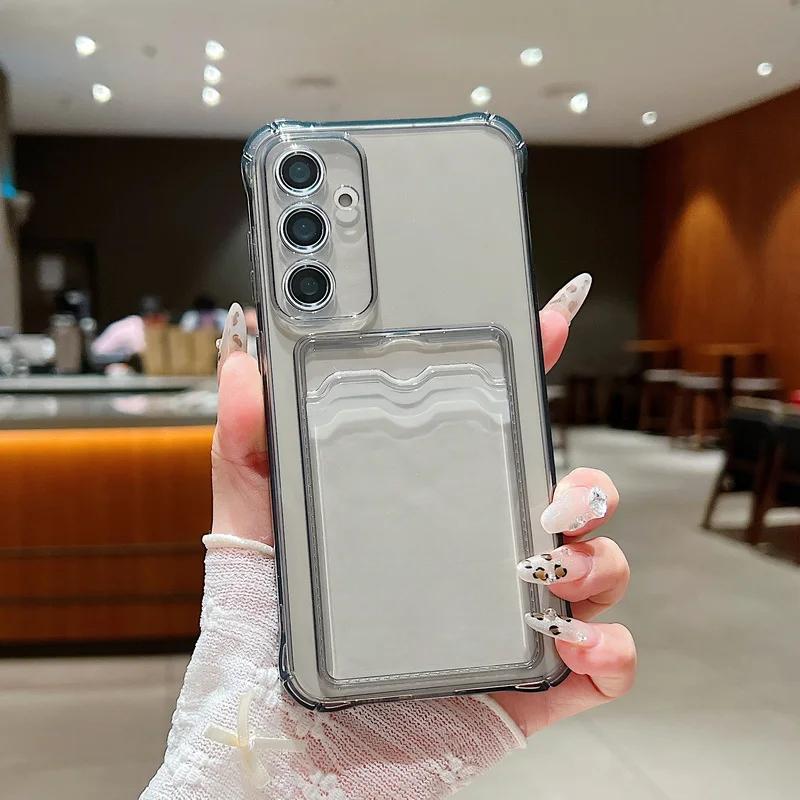 Для Samsung Galaxy A73 A53 5G A33 A13 4G A03 A03S A72 A52 A32 A325 Lite A22 A12 A02 S M02 Прозрачный Чехол-сумка с карманом для карты Мягкая обложка