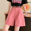 Stylish and Breathable Cotton-Linen Work Shorts for Women, Fashionable High Waist and Loose Fit Wide-Leg Pants