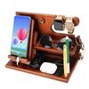 00659 Solid Wooden Phone Stand Multi-Functional Bedside Organizer for iPhone 16/16 Plus/16 Pro/16 Pro Max
