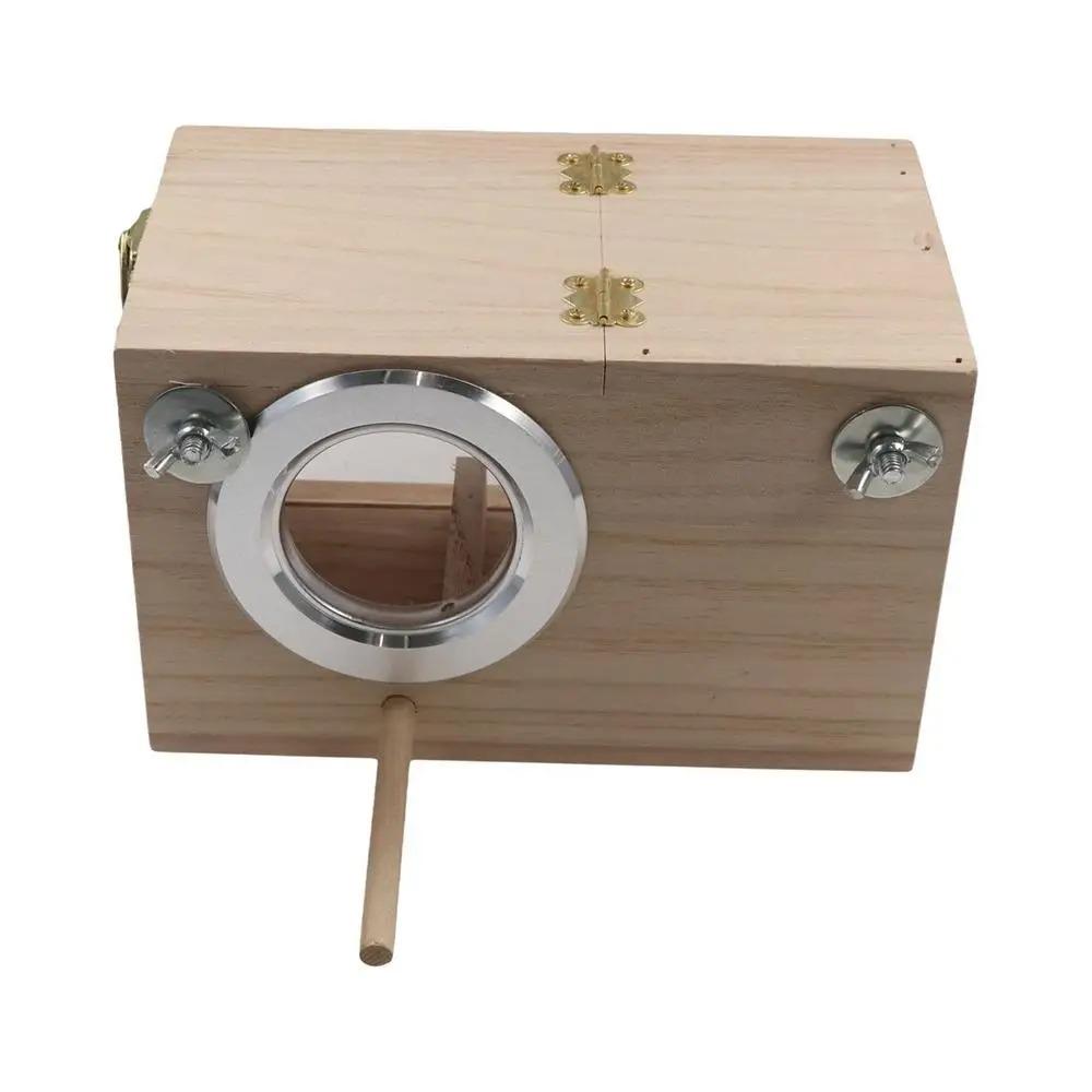 Wooden Parrot Breeding Box with Transparent Window Bite Resistant Removable Bird Nest House Breeding Cage for Parakeet Lovebird
