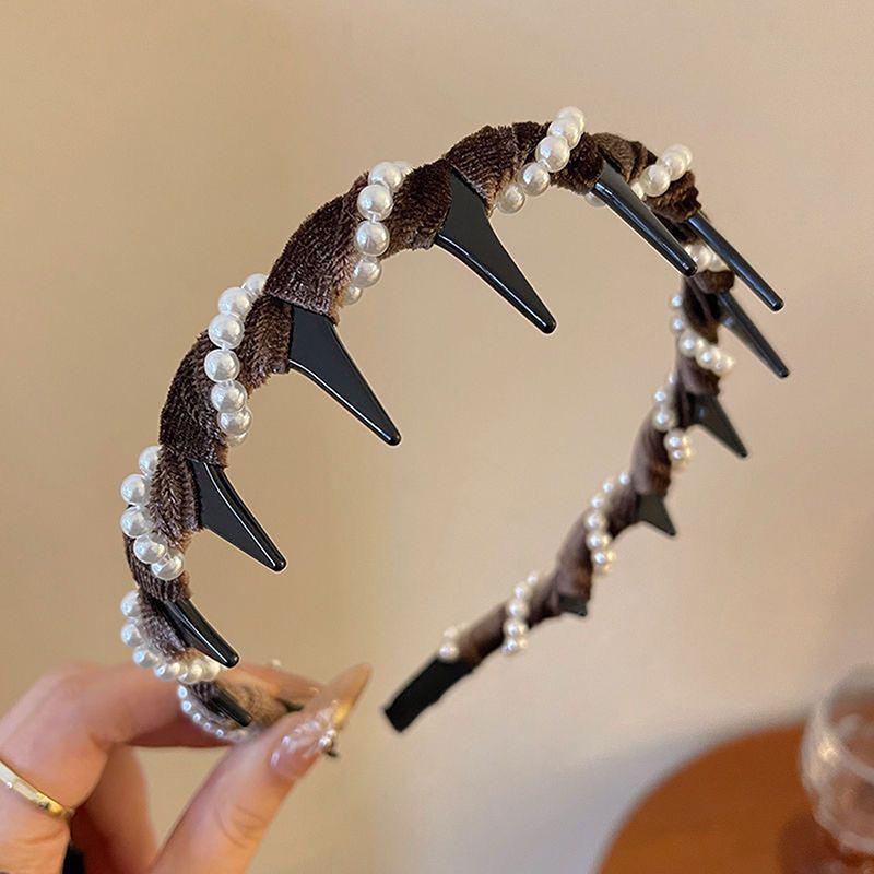 Винтажная бархатная резинка для волос с жемчужной волной для женщин и девочек, милая нескользящая зубчатая резинка для волос, аксессуары для волос