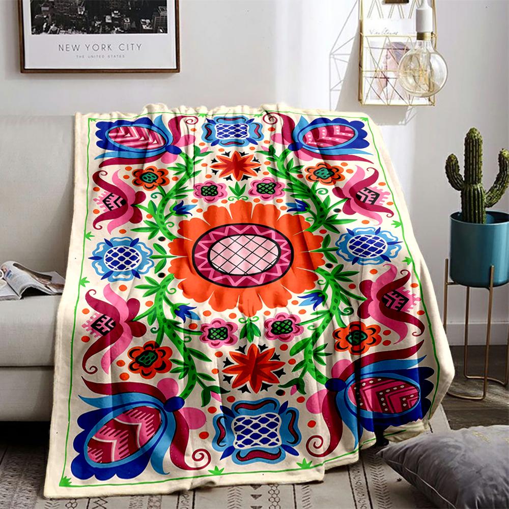 Colorful Floral Pattern blanket with Bohemian Style for blanket, suitable for use in the bedroom, living room, on the sofa