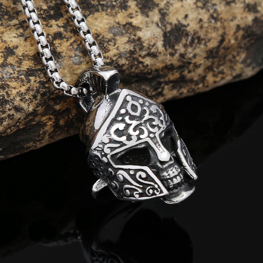Stainless Steel Jewelry Wholesale Titanium Steel Men's Necklace Pendant Vintage Street Hip Hop Wind Warrior Helmet Pendant