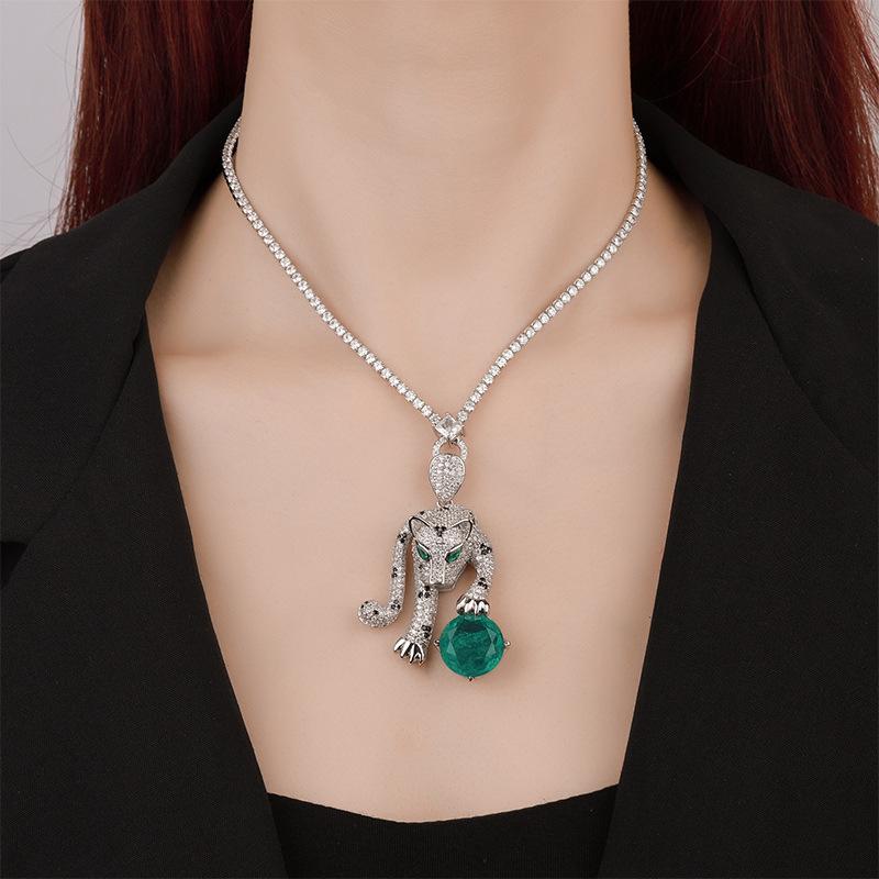 Осенне-зимние украшения Ретро Имитация изумруда Леопард Роскошная инкрустация Главный камень 16 мм