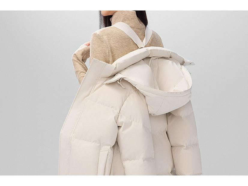 Унисекс утепленная куртка-пуховик средней длины с капюшоном из белого утиного пуха для защиты от холода